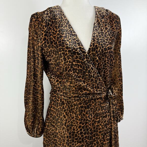 New J Crew Animal Print Velvet True Wrap Dress Size 0 V Neck Leopard Print - Picture 6 of 15